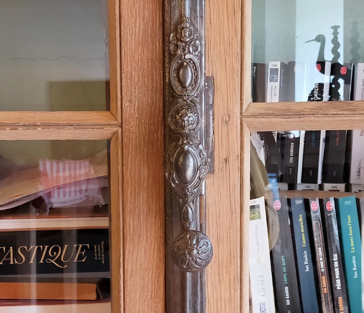 Large Old 19th Century Castle Window And Its Handle For Showcase Library Door Furniture