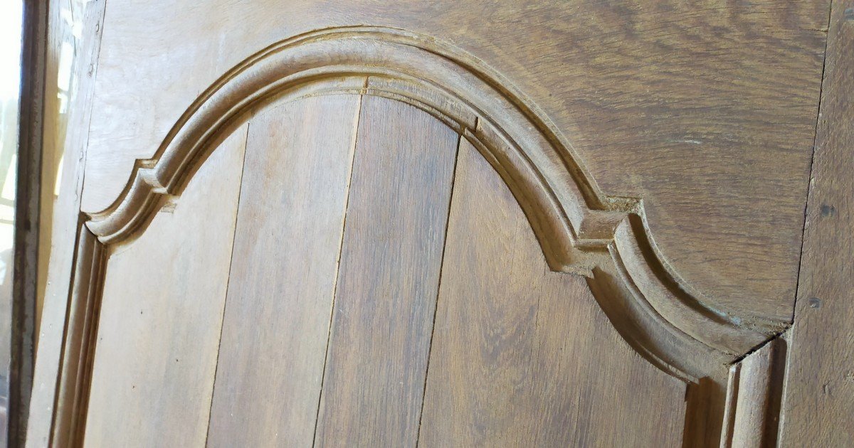 18th Century Woodwork Panel In Oak Old Door-photo-3