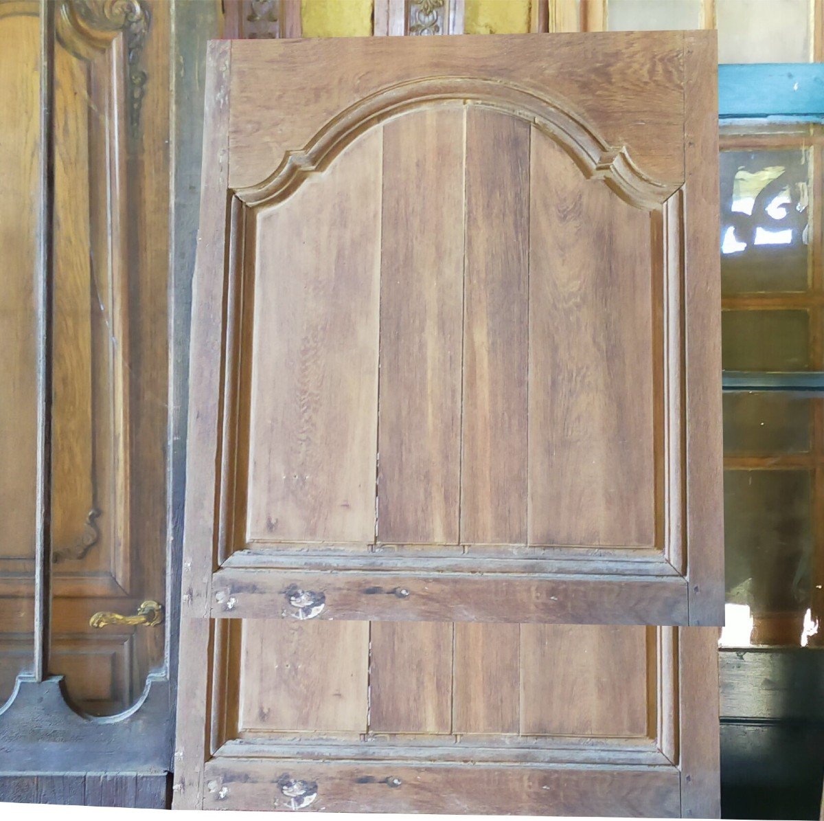 18th Century Woodwork Panel In Oak Old Door