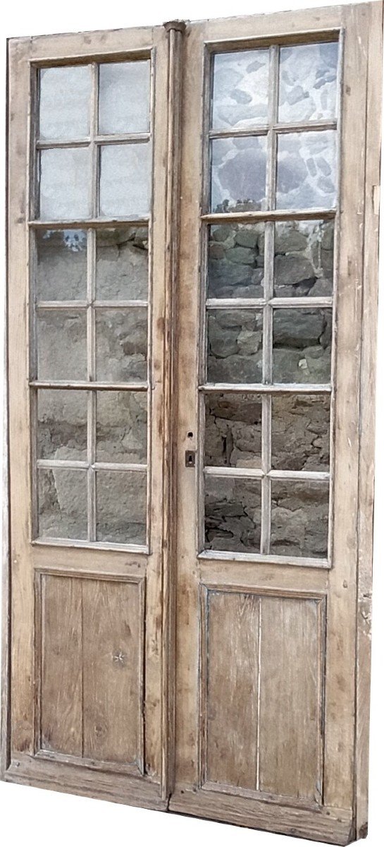 Grande Porte Fenêtre Ancienne Avec Son Cadre En Chêne Orangerie Atelier Loft Déco Magasin Portes-photo-3