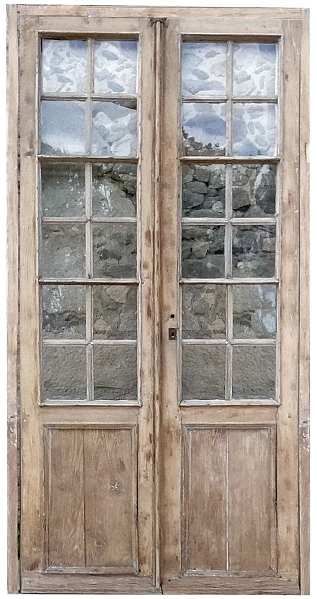 Grande Porte Fenêtre Ancienne Avec Son Cadre En Chêne Orangerie Atelier Loft Déco Magasin Portes-photo-1
