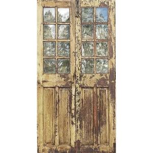 Old 19th Century Glass Door In Teak In Its Original Patina Woodwork Doors