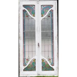 Ancient Window Superb Stained Glass Art Nouveau Period Door