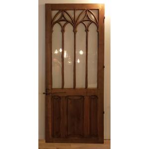 Old Glass Door In Gothic Oak Woodwork