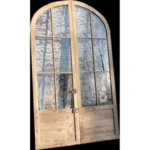 Three Large (328 Cm) And Wide (202 Cm) Old Orangery French Doors In Oak Workshop Loft Deco Shop