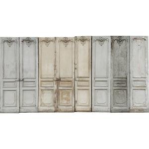 Rare Beautiful Suite Of Eight Old Decorative Doors Woodwork