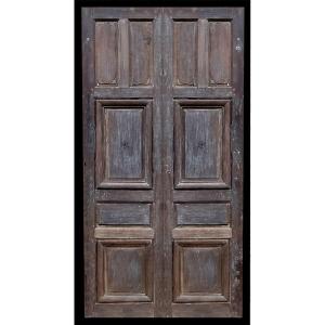 Oak Antique 18th Century Louis XIV Double Door With Large Frame Molding Woodwork