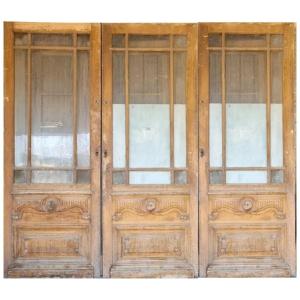 Three Old 19th Century Identical Glass Doors 234x90 Cm Old Shop Doors