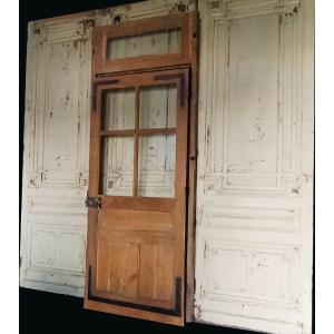 Old Glass Door In Oak 4 Tiles With Its Frame And Transom