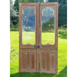 1 Old Double Glass Door Late 19th Century In Oak Orangery Workshop Showcase Door