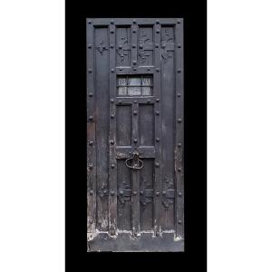 Porte d'Entrée Ancienne En Chêne Et Ses Ferronneries