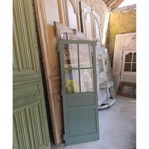 porte ancienne vitrée à 4 carreaux, serrure et clé