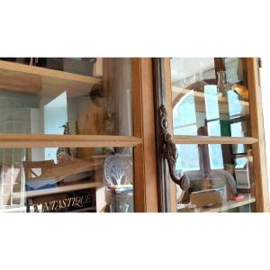 Large Antique 19th-century Castle Window With Handle For Display Case, Bookcase, Or Cabinet Door