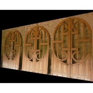 Sold - Qty 3 Exceptional And Unique Large Double Doors Art Nouveau Period In Prestigious Oak Door
