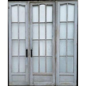 Suite Of Three Old Glass Doors Large Door Showcase Library