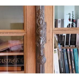 Grande Fenêtre Ancienne De Château XIXème Et Sa Poignée Pour Vitrine Bibliothèque Meuble Porte 