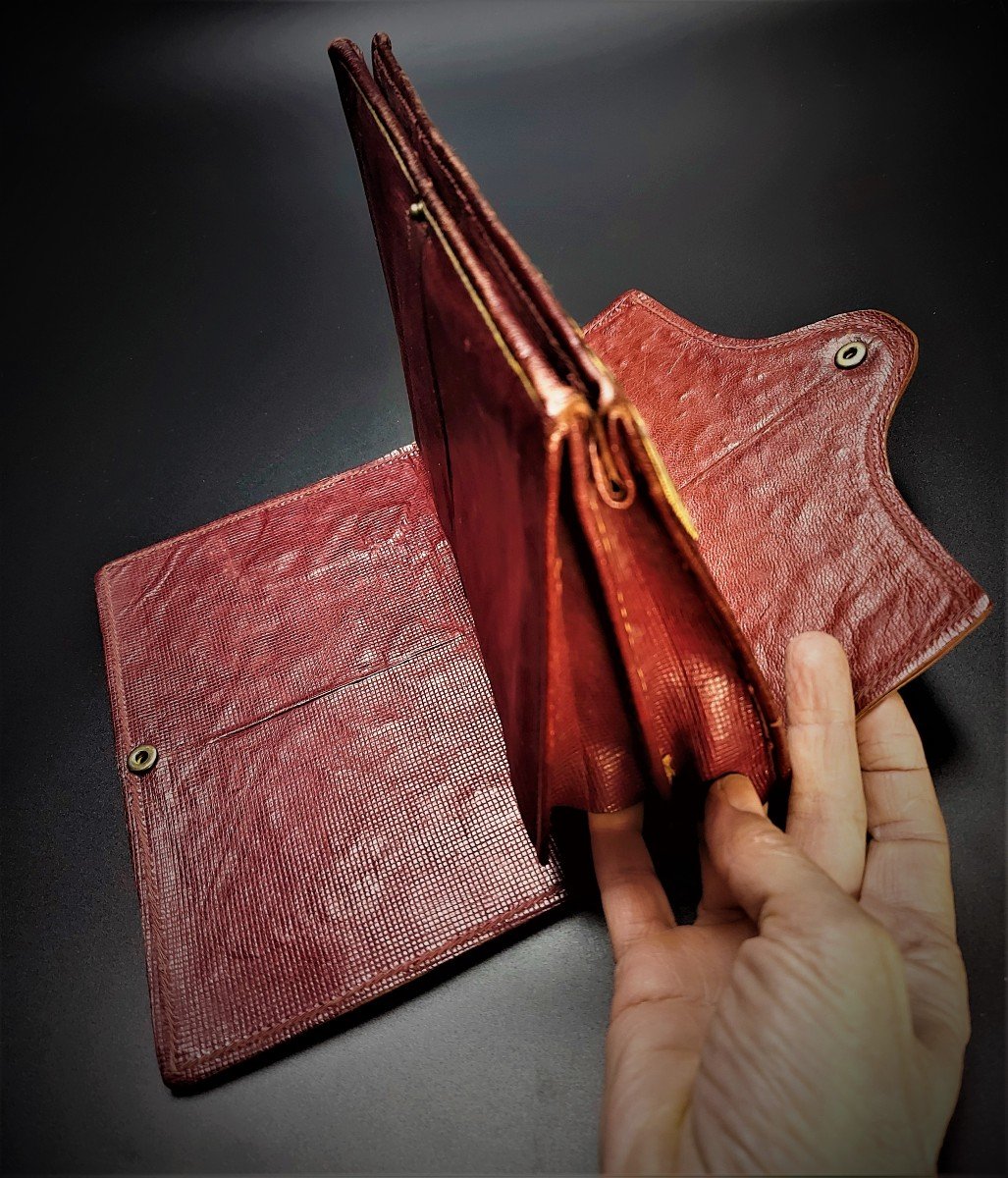 Judaïsme Marocain : Portefeuille En Cuir Brodé De Fils d'Argent 1910/1920-photo-6