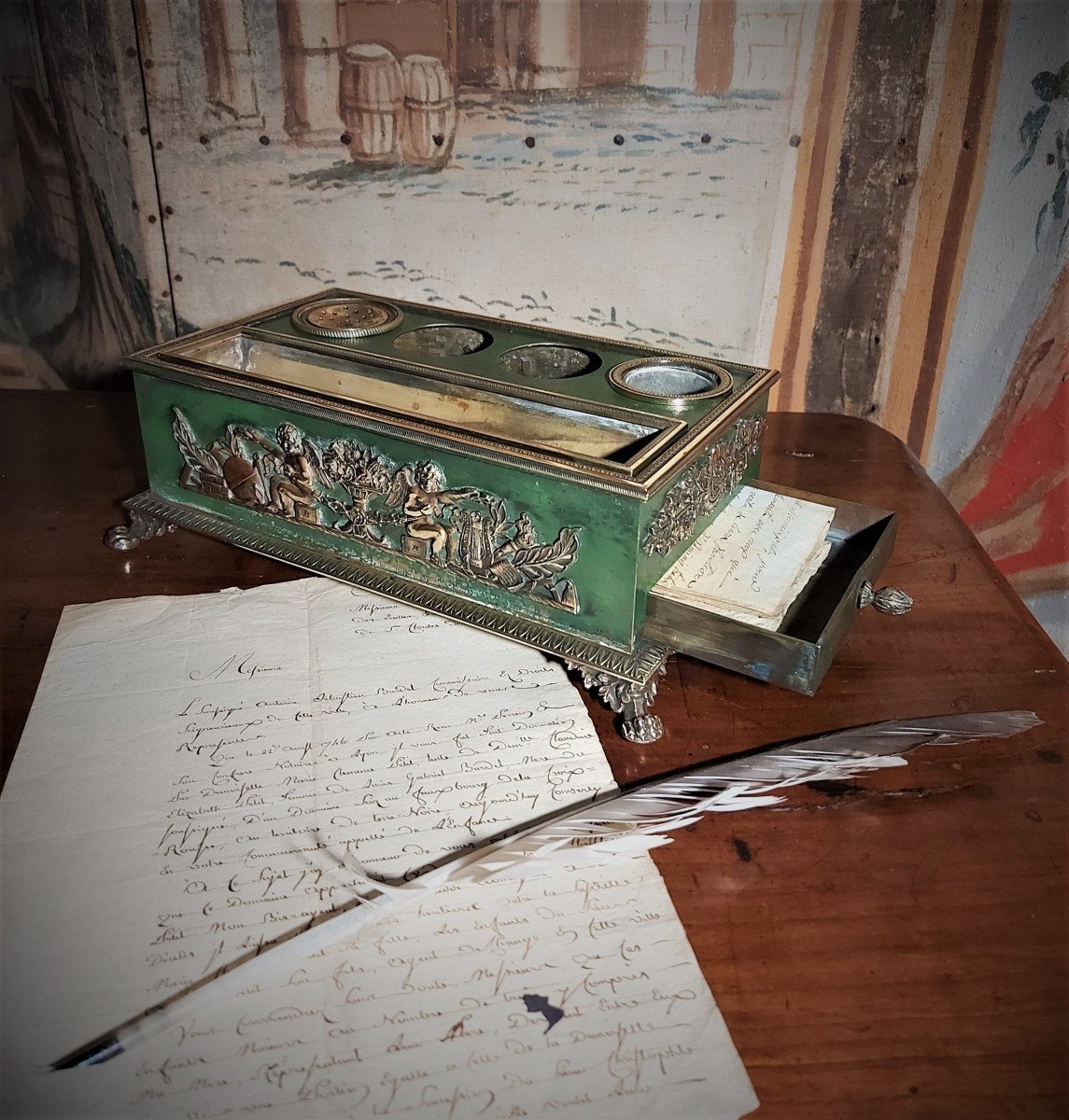 Inkwell Forming Writing Desk Period Early 19th Century