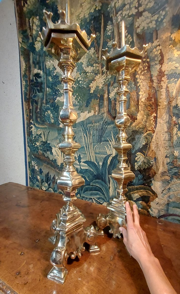 Candlesticks (pair Of) In Bronze Mid 17th Century-photo-4