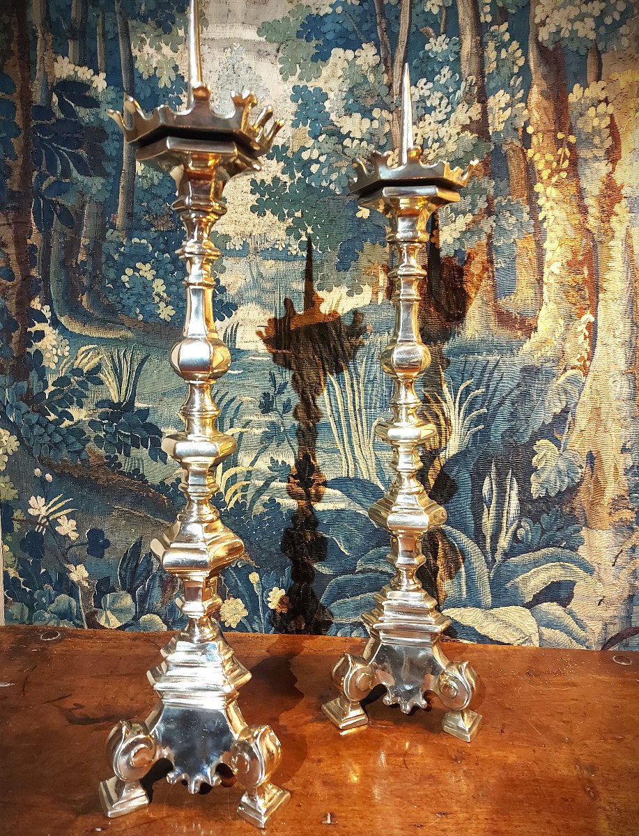 Candlesticks (pair Of) In Bronze Mid 17th Century-photo-8