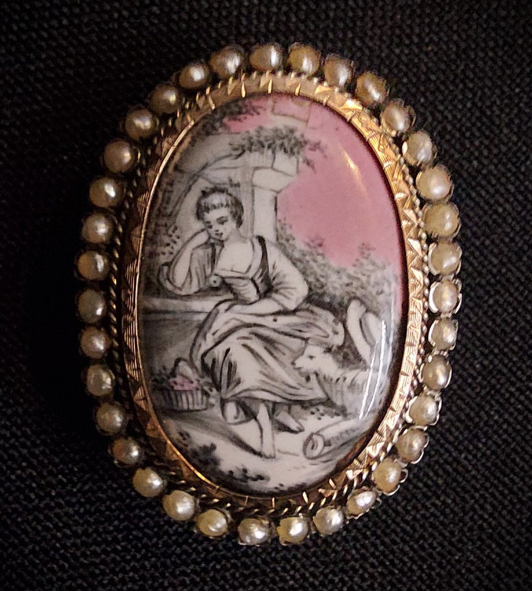 Boucles d'Oreilles & Broche en Grisaille Aux Scènes Pastorales Début 19e Siècle-photo-3