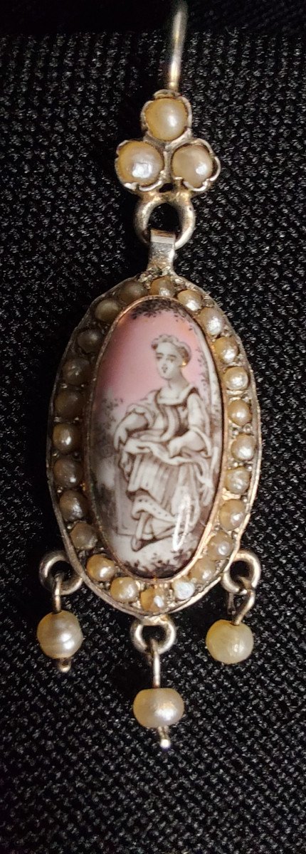 Boucles d'Oreilles & Broche en Grisaille Aux Scènes Pastorales Début 19e Siècle-photo-6