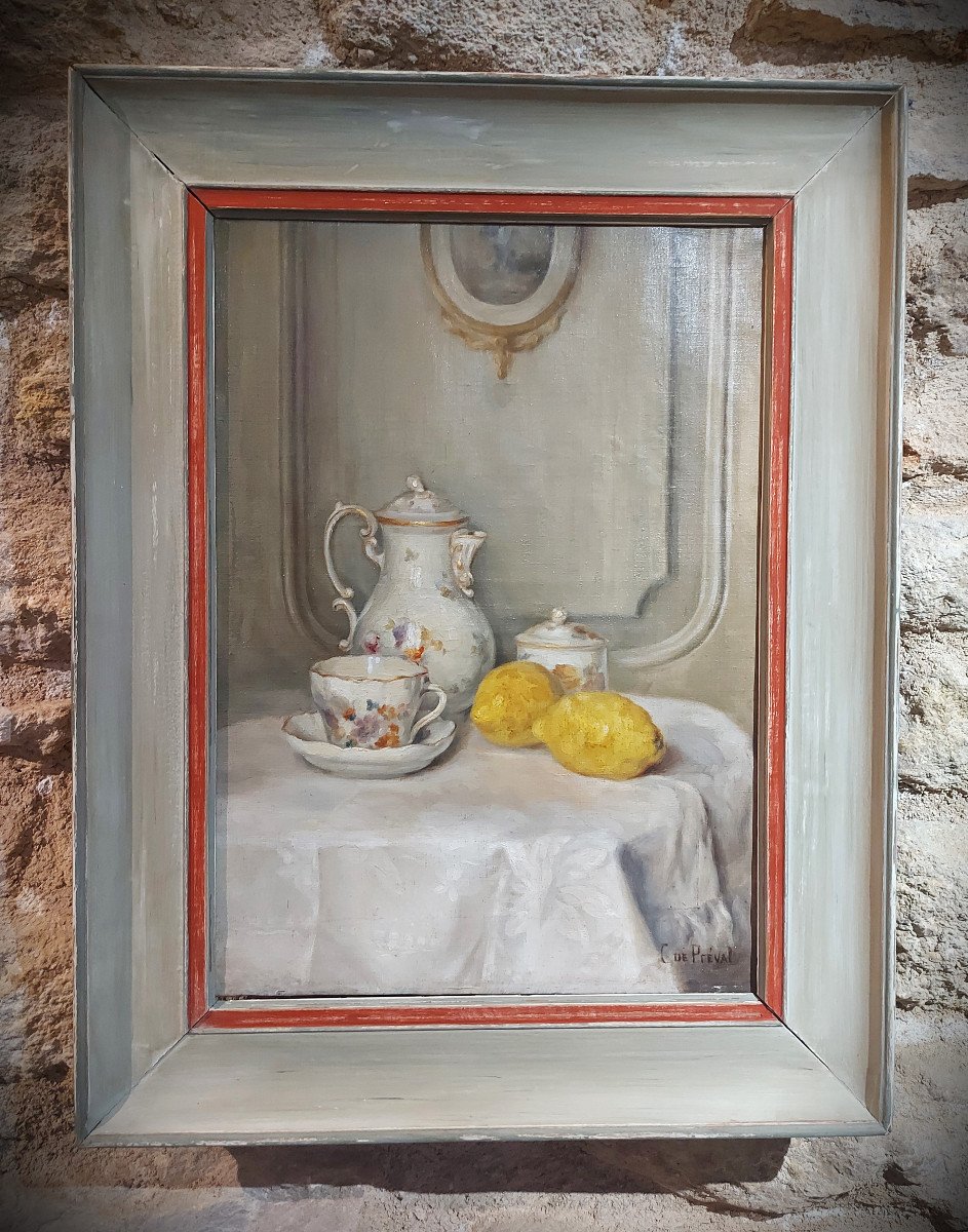 Still Life: Coffee Pot With Lemons C. De Préval Circa 1900-photo-2