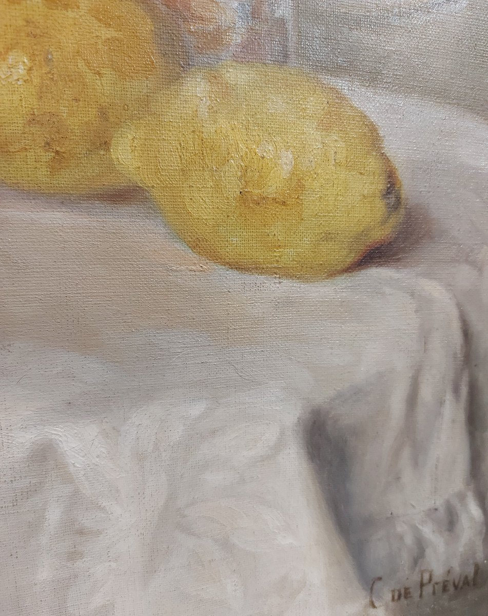Still Life: Coffee Pot With Lemons C. De Préval Circa 1900-photo-4