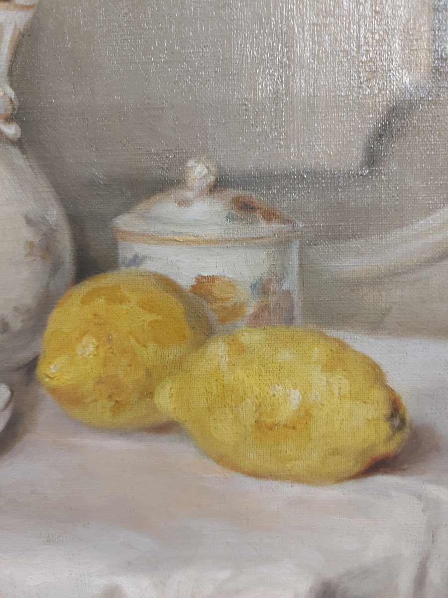 Still Life: Coffee Pot With Lemons C. De Préval Circa 1900-photo-1