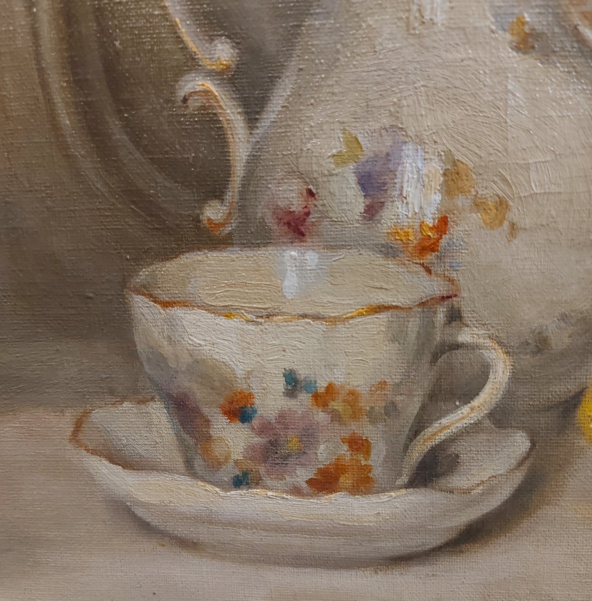 Still Life: Coffee Pot With Lemons C. De Préval Circa 1900-photo-6