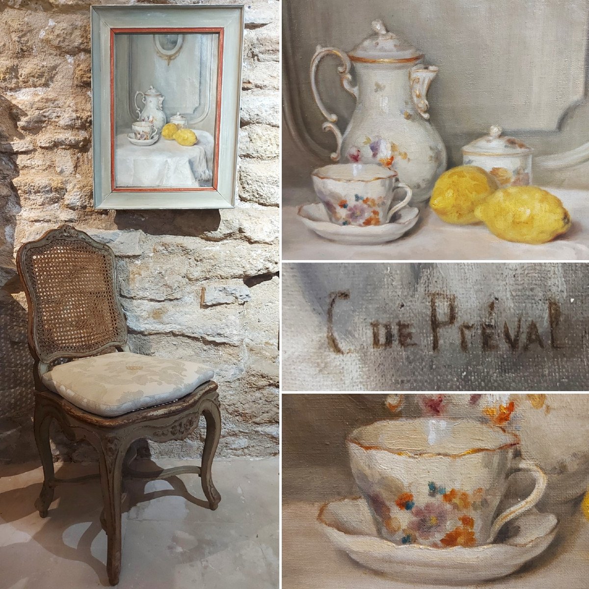 Still Life: Coffee Pot With Lemons C. De Préval Circa 1900-photo-8