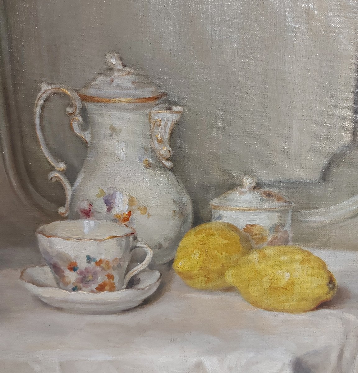 Still Life: Coffee Pot With Lemons C. De Préval Circa 1900