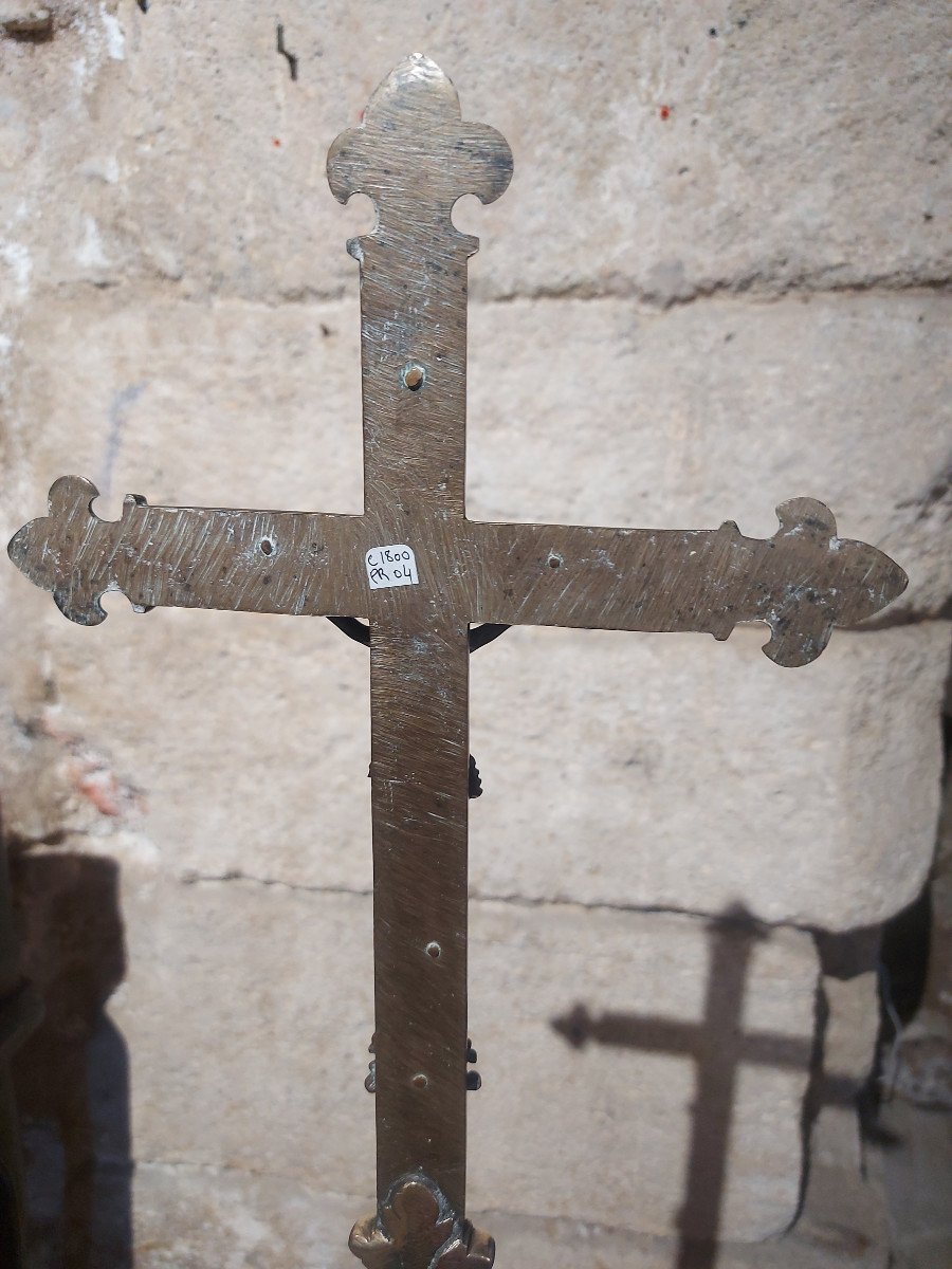 Crucifix d'Autel En Bronze 17e Siècle-photo-2
