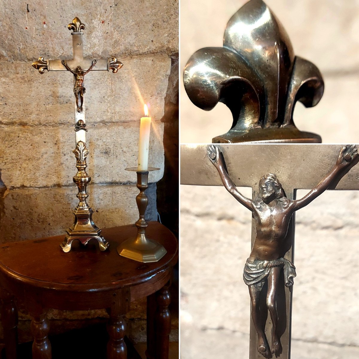 Crucifix d'Autel En Bronze 17e Siècle