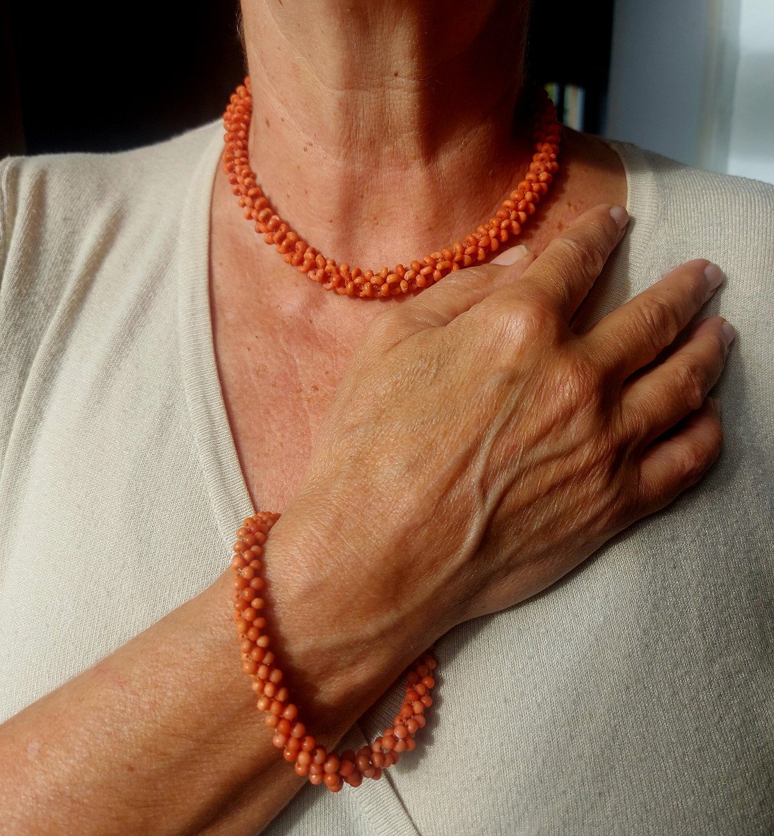 Coral Beads: Necklace And Bracelet-photo-7