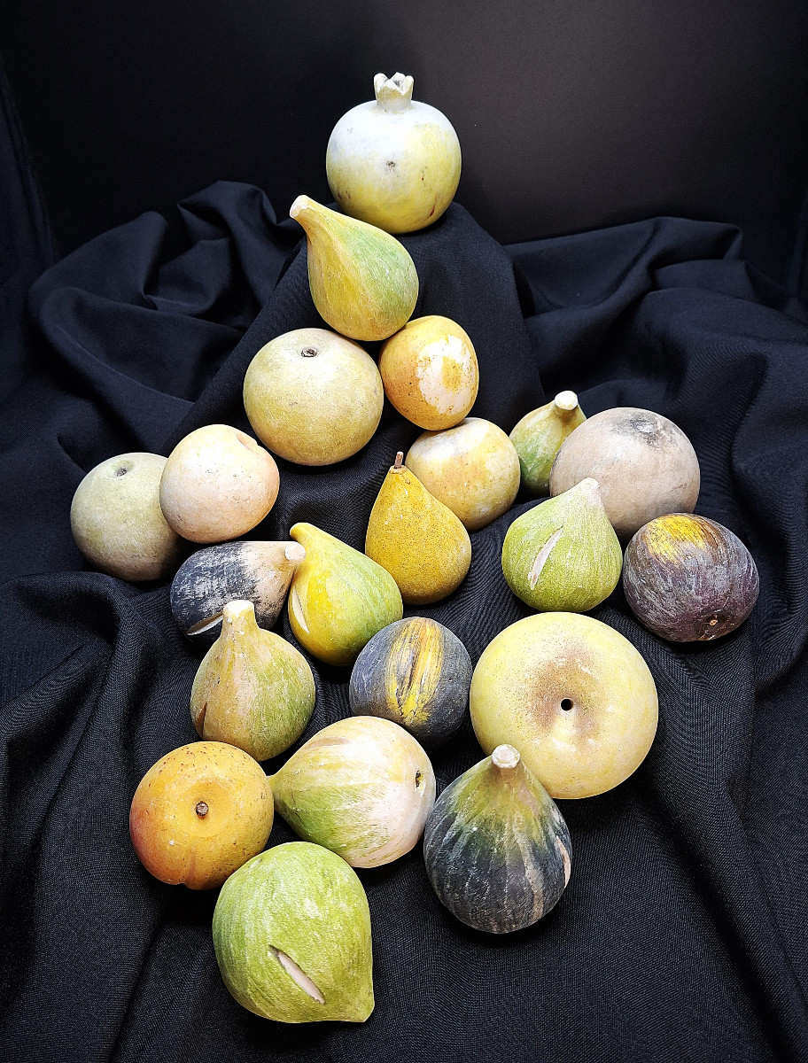 Fruits trompe l'oeil en marbre (21 pièces)-photo-2