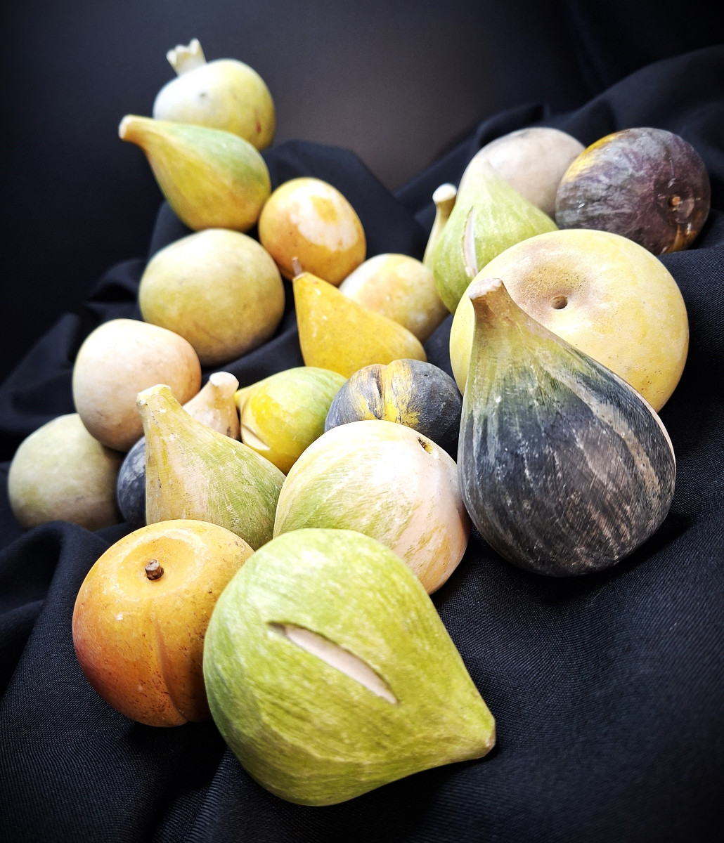 Fruits trompe l'oeil en marbre (21 pièces)-photo-3