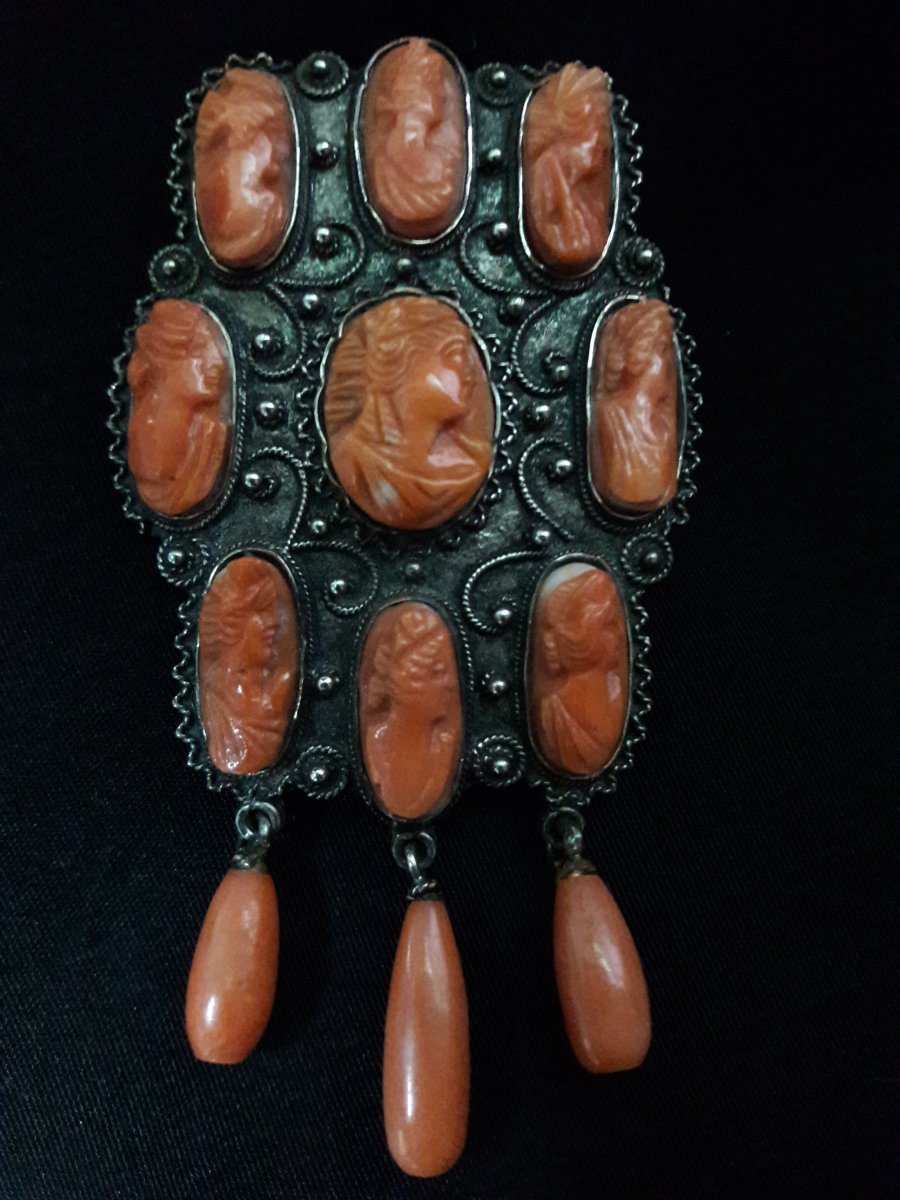 Coral & Silver Pendant Brooch-photo-1