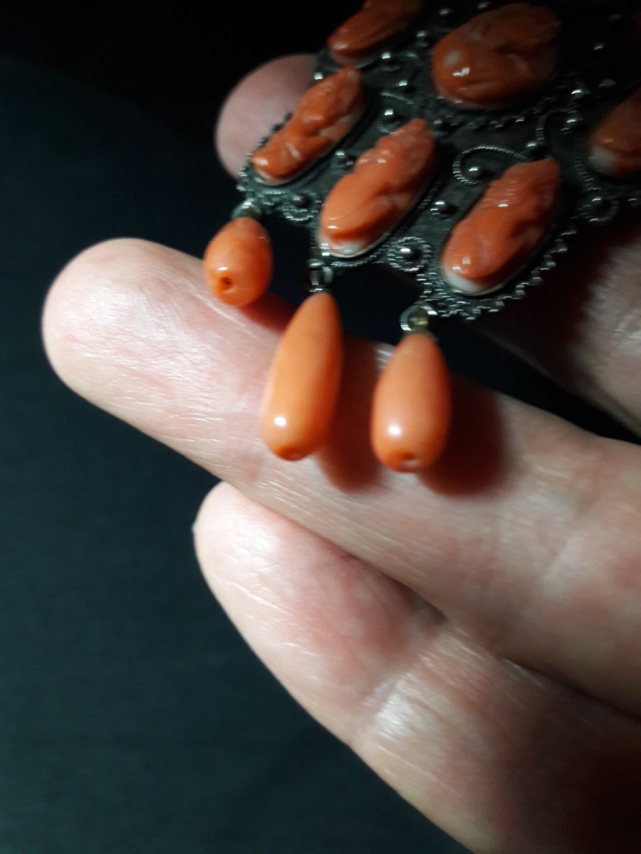 Coral & Silver Pendant Brooch-photo-3