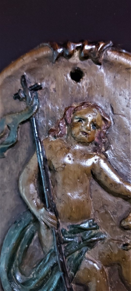 Saint John The Baptist On Wood Panel 17th Century-photo-2