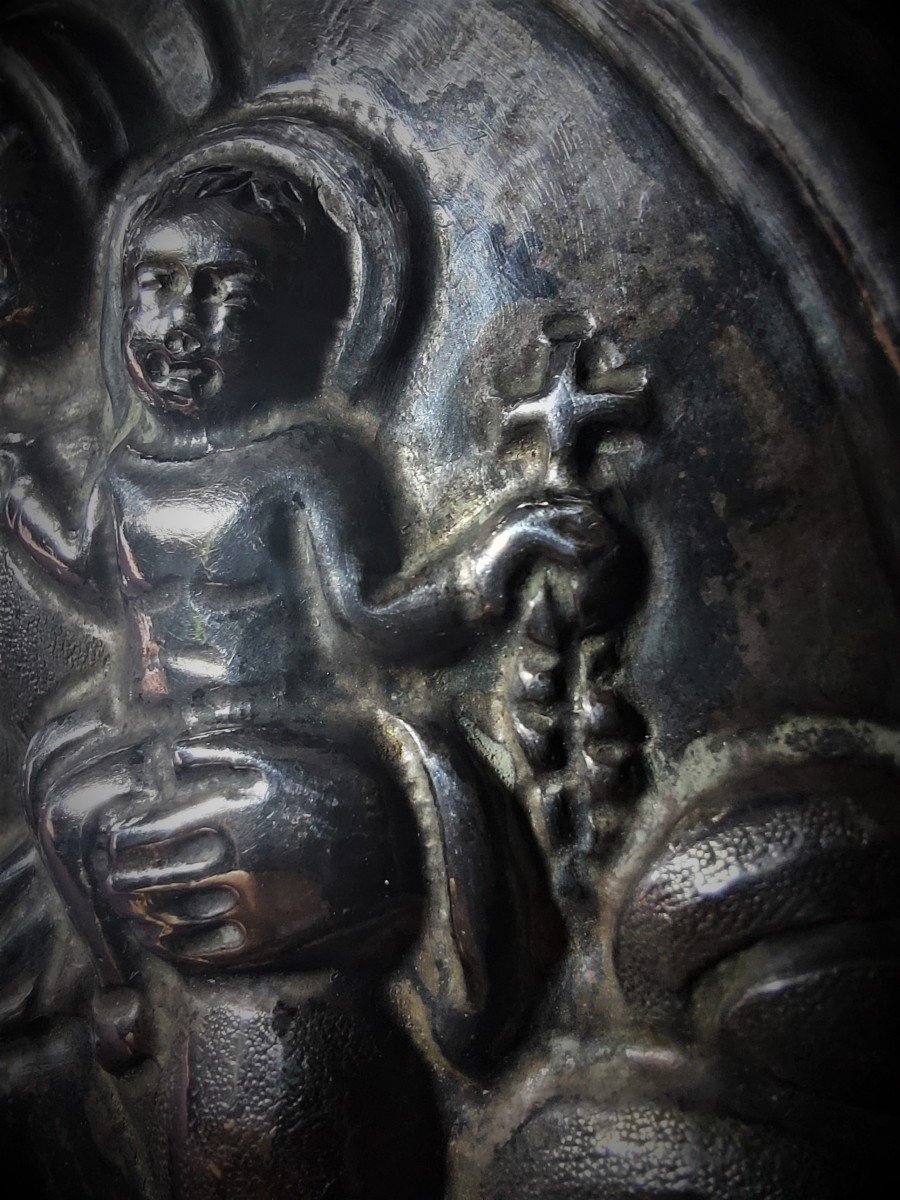 Holy Family On Silver Plate Period Late 18th Century-photo-3