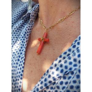 Coral And Gold Cross
