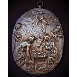 Plaque en Bronze "nativité" début 18e siècle