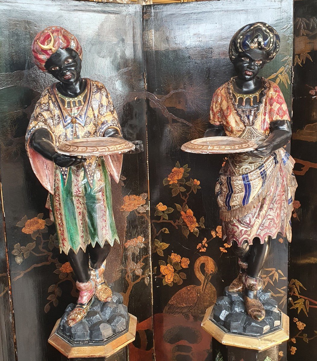 Pair Of Statues In Polychrome Wood Epoque XIXth Century-photo-2