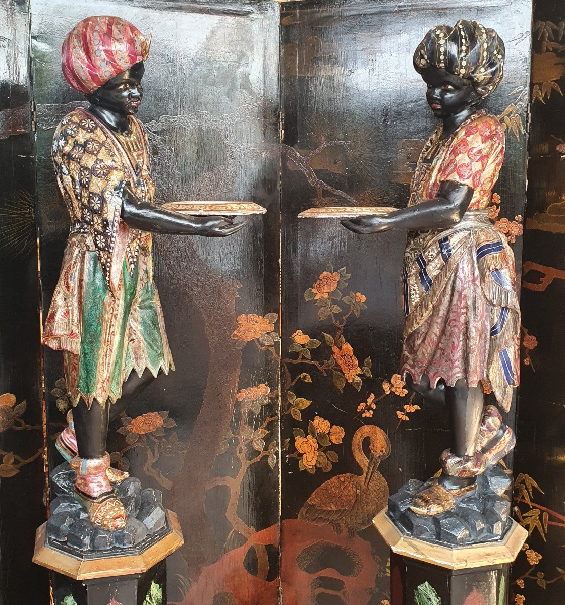 Pair Of Statues In Polychrome Wood Epoque XIXth Century-photo-2