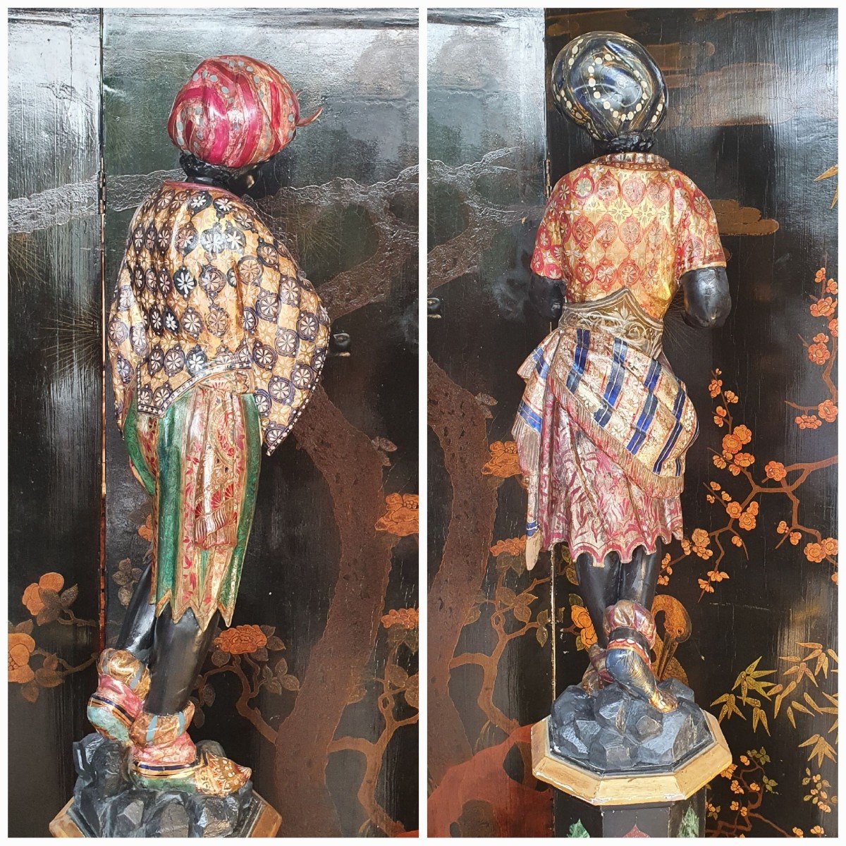 Pair Of Statues In Polychrome Wood Epoque XIXth Century-photo-3