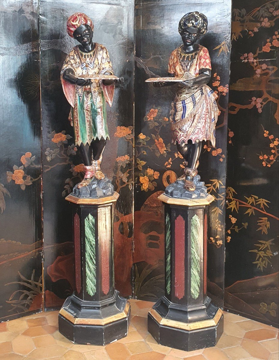 Pair Of Statues In Polychrome Wood Epoque XIXth Century