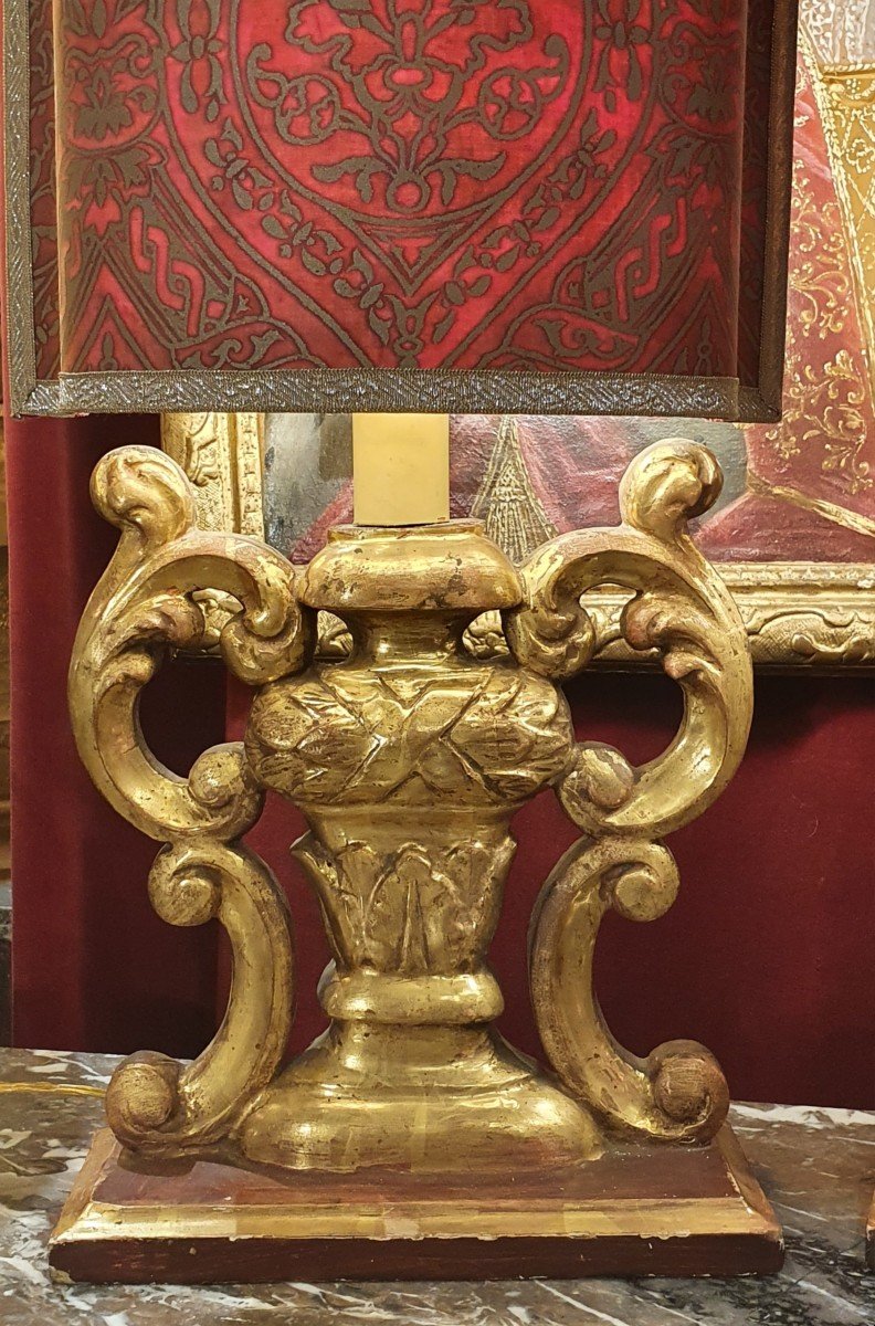 Pair Of Lamps In Golden Wood From The Eighteenth Century-photo-2