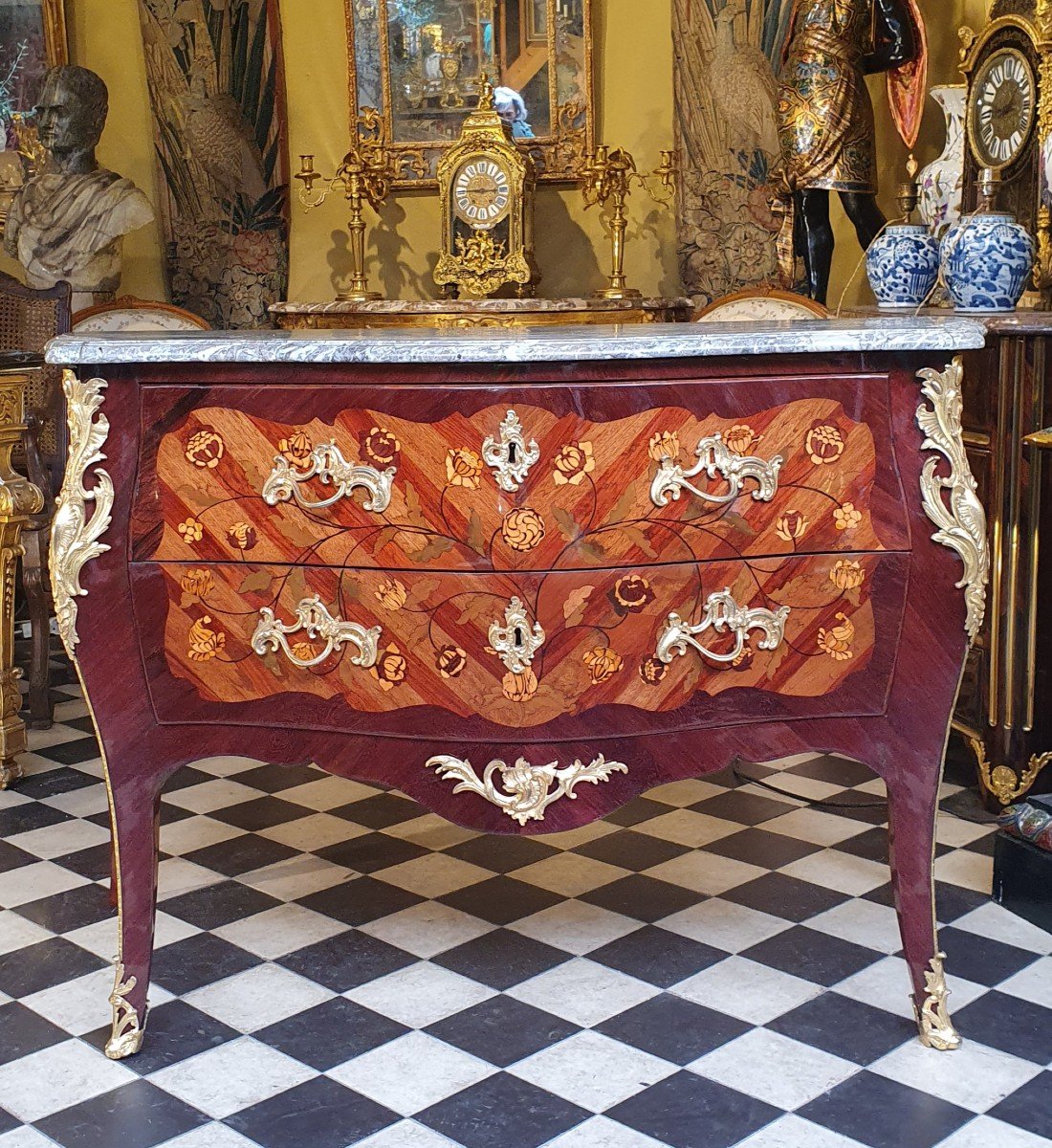 Large Curved Chest Of Drawers Louis XV Period-photo-2