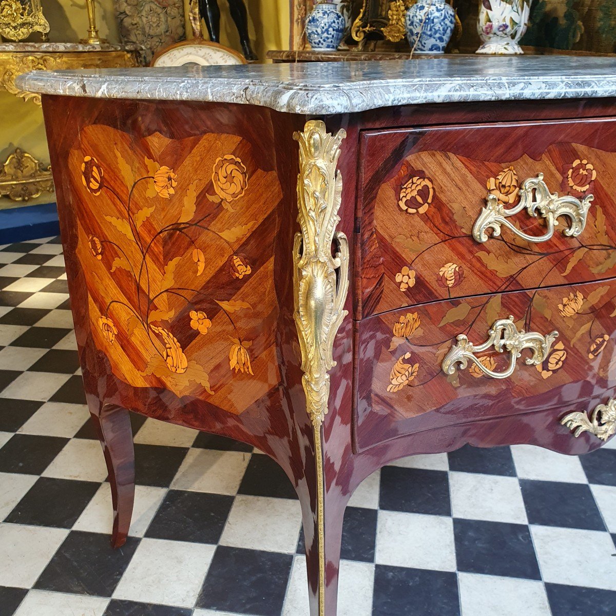 Large Curved Chest Of Drawers Louis XV Period-photo-3